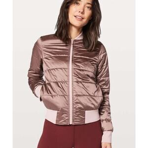 Lululemon Non-Stop Reversible Bomber Jacket Size 12 Porcelain Pink Brown Sporty